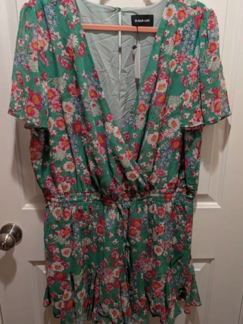 SUGARLIPS Green Floral Wrap Romper